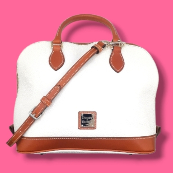 EUC Dooney & Bourke Crisp White and Tan Leather Dome Satchel - Picture 1 of 10
